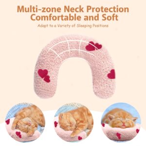 ucho Pillow for Cats, Ultra Soft Fluffy Pet Calming Toy Half Donut Cuddler, U-Shaped Pillow for Pet Cervical Protection Sleeping Improve (Pink Heart)