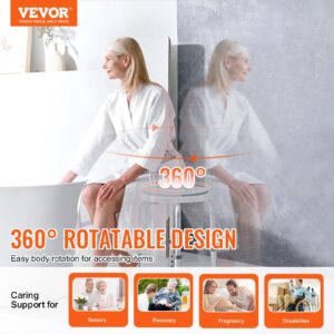 VEVOR Shower Chair for Inside Shower, 360 Degree Swivel Shower Seat, Adjustable Height Shower Stool, Non-Slip Bench Bathtub Seat Stool for Elderly Disabled Adults Handicap, 300 lbs Capacity