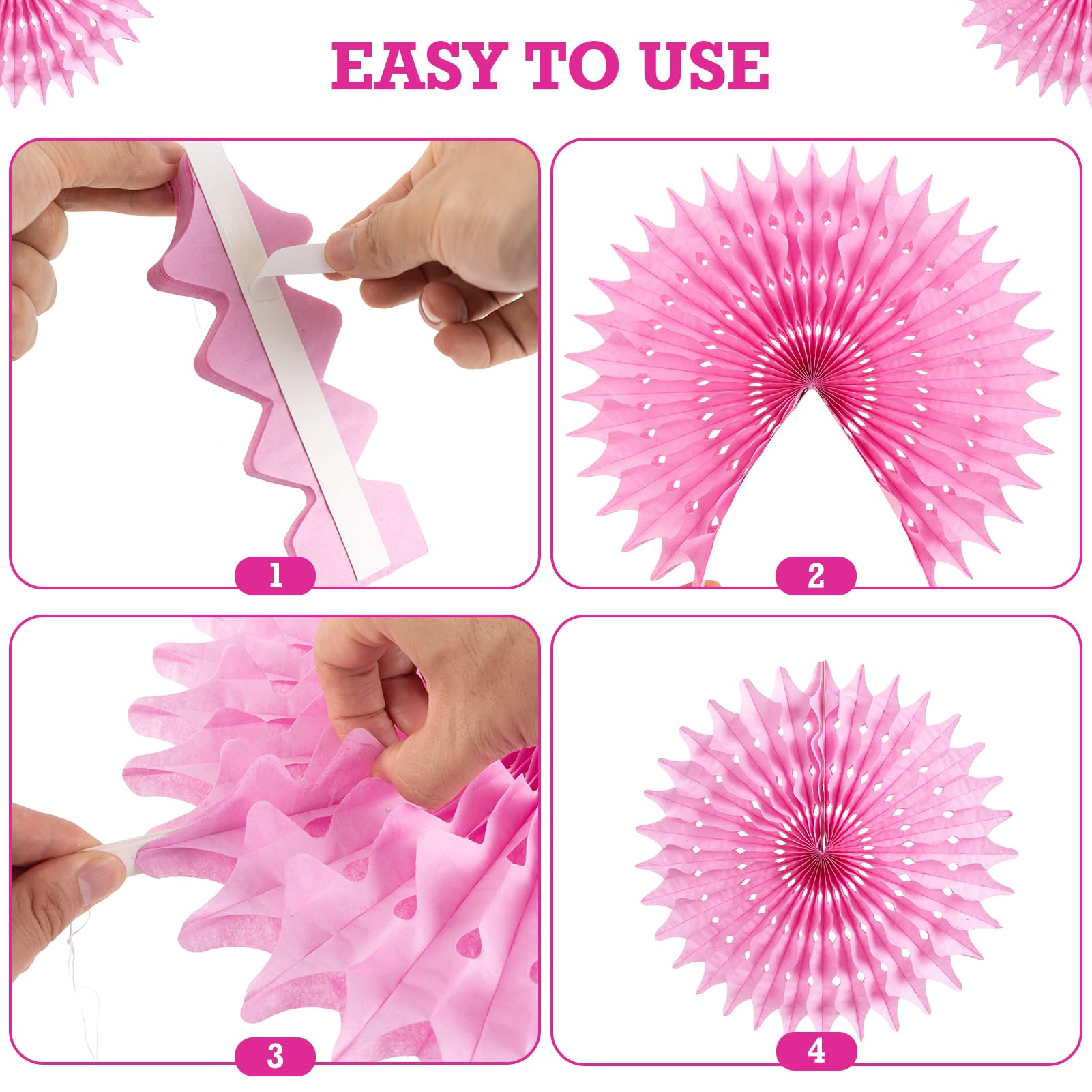 PAPER JAZZ Paper Flowers Hot Pink Paper Flowers Decorations for Wall Hanging Paper Fans for Wedding Floral Backdrop Decor Bridal Shower Birthday Party Decorations Pack of 11