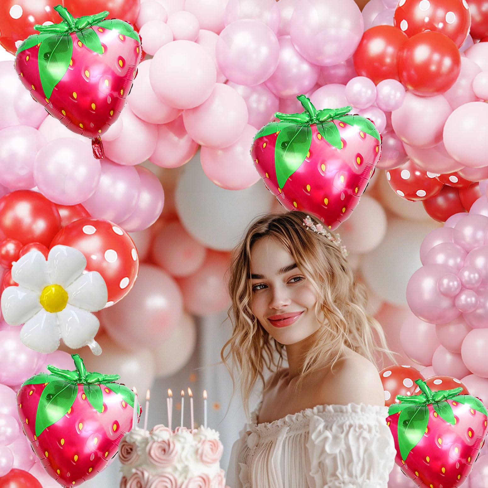 Strawberry Balloon Garland Berry First Birthday Party Decorations Pink Red Balloon Arch Ideal for Berry Sweet Themed Celebrations, Sweet Girl Baby Showers，Strawberry and Pastel Daisy Party Supplies