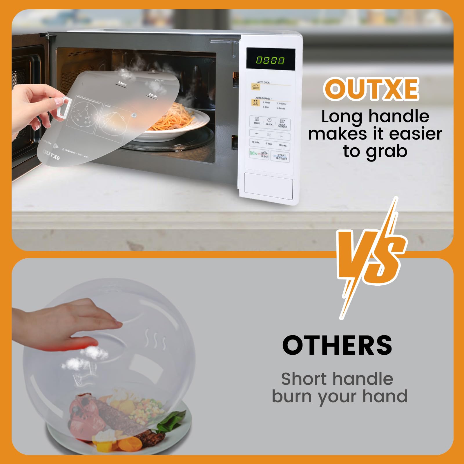 OUTXE 2 Pack Universal Microwave Splatter Cover, Adjustable Microwave Lid for food, BPA Free Plastic Microwave Plate Cover with Handle, 9/10/11/12 inch, Frosted White