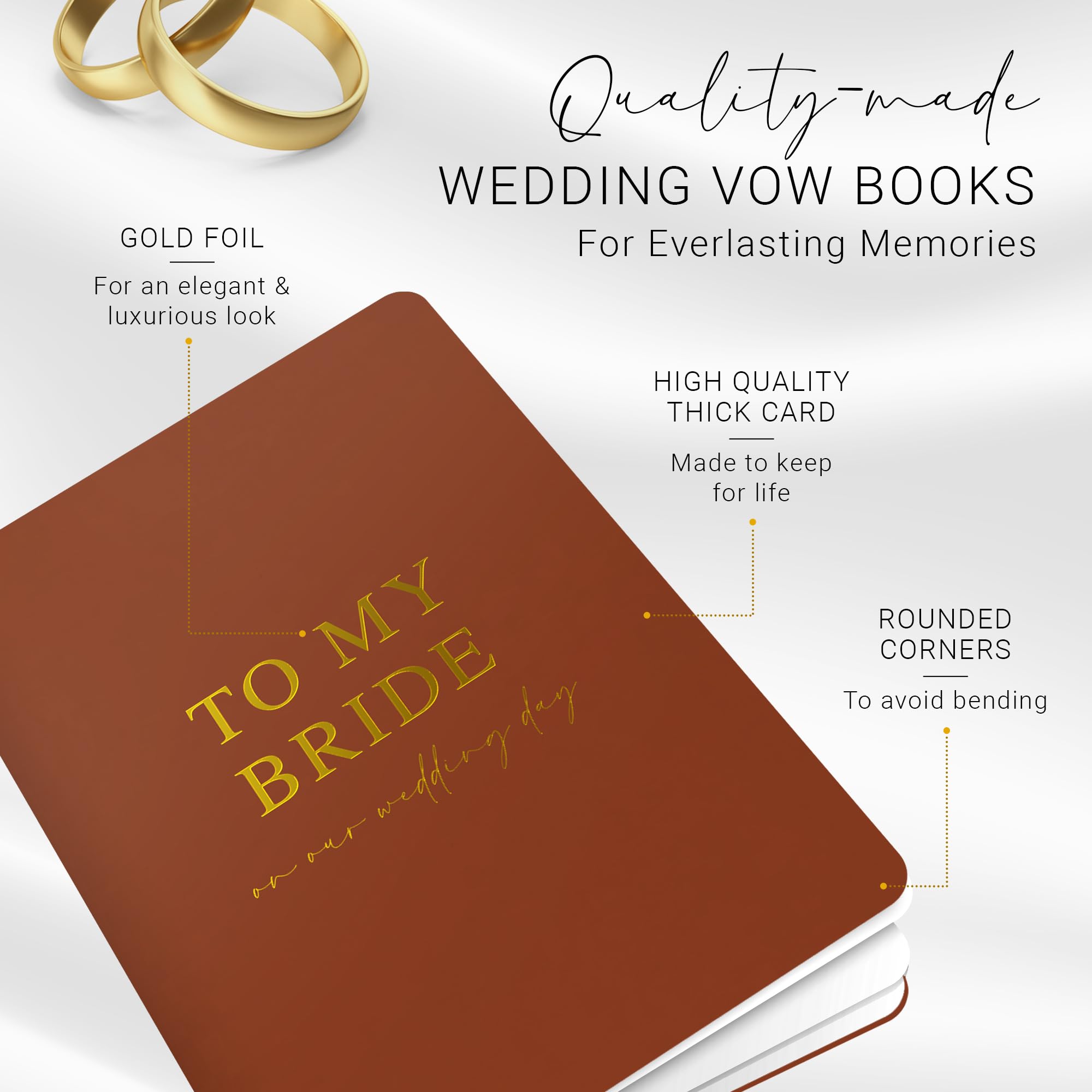 Wedding Vow Books His and Hers, Gold Foil Lettering & Keepsake Sleeve, Wedding Day Essentials, Beautiful His and Hers Gifts for the Bride and Groom (Terracotta & Tan)