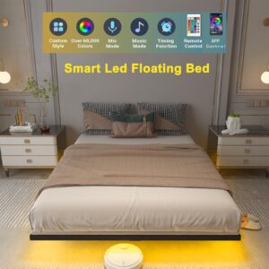 SAVOLIFE Floating Bed Frame Queen Size with LED Light, Metal Platform Bed Frame, No Box Spring Needed, Easy Assembly