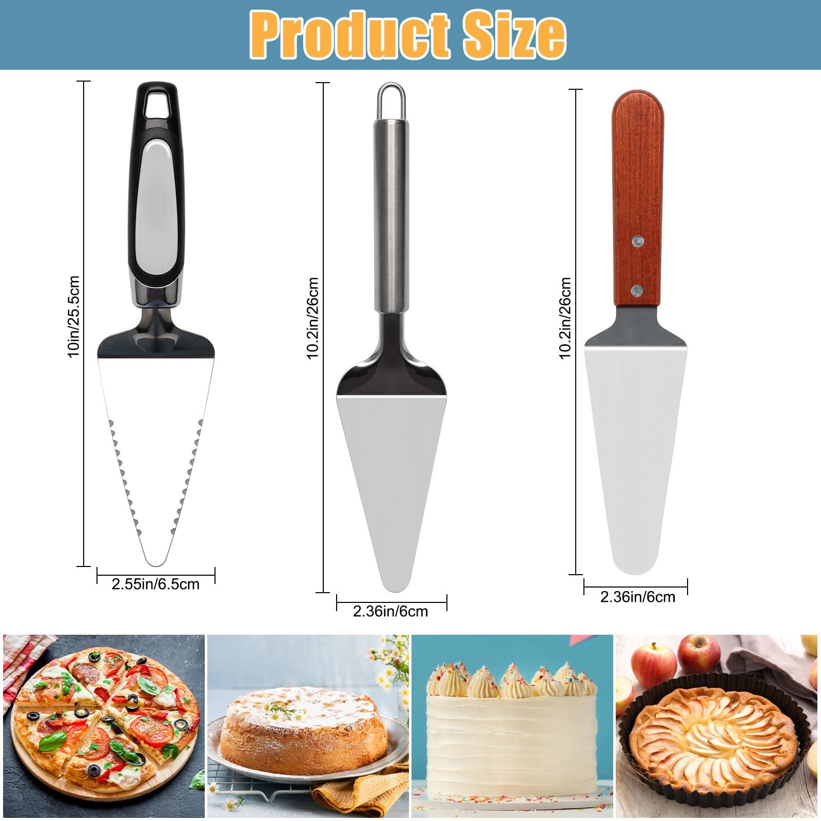 Coitak 3 Pieces Pie Server Set Stainless Steel Cake Spatula Serrated Pizza Spatula Cake Cutter Pie Cutter