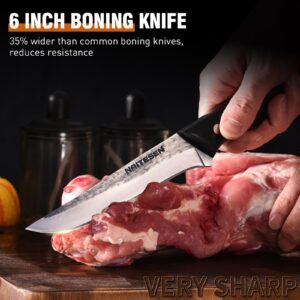 Naitesen 3PCS Kitchen Chef Knife Set Very Sharp Hand Forged Chef Knife Boning Knife Fork Set for Meat CuttingHigh Carbon Steel Kitchen knives with for BBQ, Turkey, Ham, Meat, Brisket