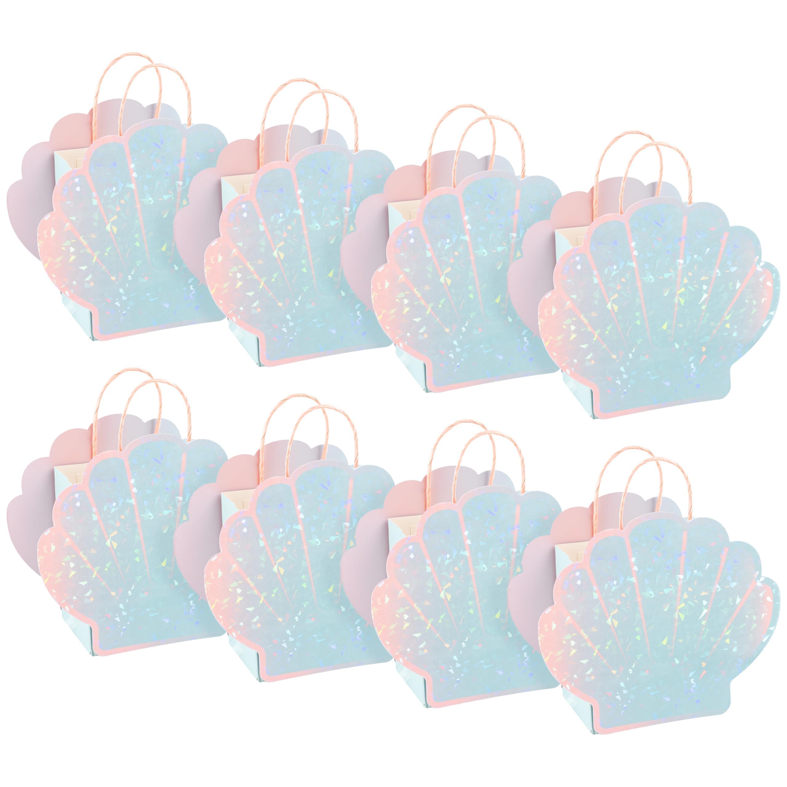 Cheerland Seashell Gift Bag for Under the Sea and Mermaid Theme Birthday Party Summer Beach Party Celebration Favor Treat Bag Party Supplies and Decorations (Pack of 8)