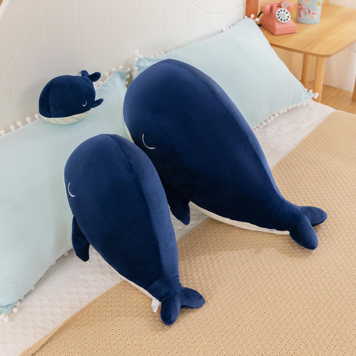 WANHIJO Gentle Whale Plush Toy Ultra Soft Cotton Sea Mammal Doll Cozy Companion for All Ages Children Best Birthday Gift Pillow (Blue 10inch)