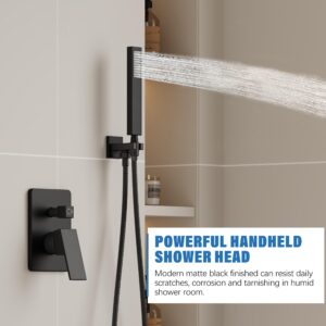 Holispa Black Shower System with Tub Spout, All Metal Tub Shower Faucet Set with 10” Rain Shower Head and Handheld Spray combo, Wall Mounted Tub Shower Systems with Valve and Trim Kit, Matte Black