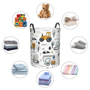 Lets Go Construction Vehicle Excavator Tractors Laundry Hamper with Durable Handle Waterproof Collapsible Laundry Basket Circular Dirty Clothes Storage Basket for Bathroom Bedroom College Dorm