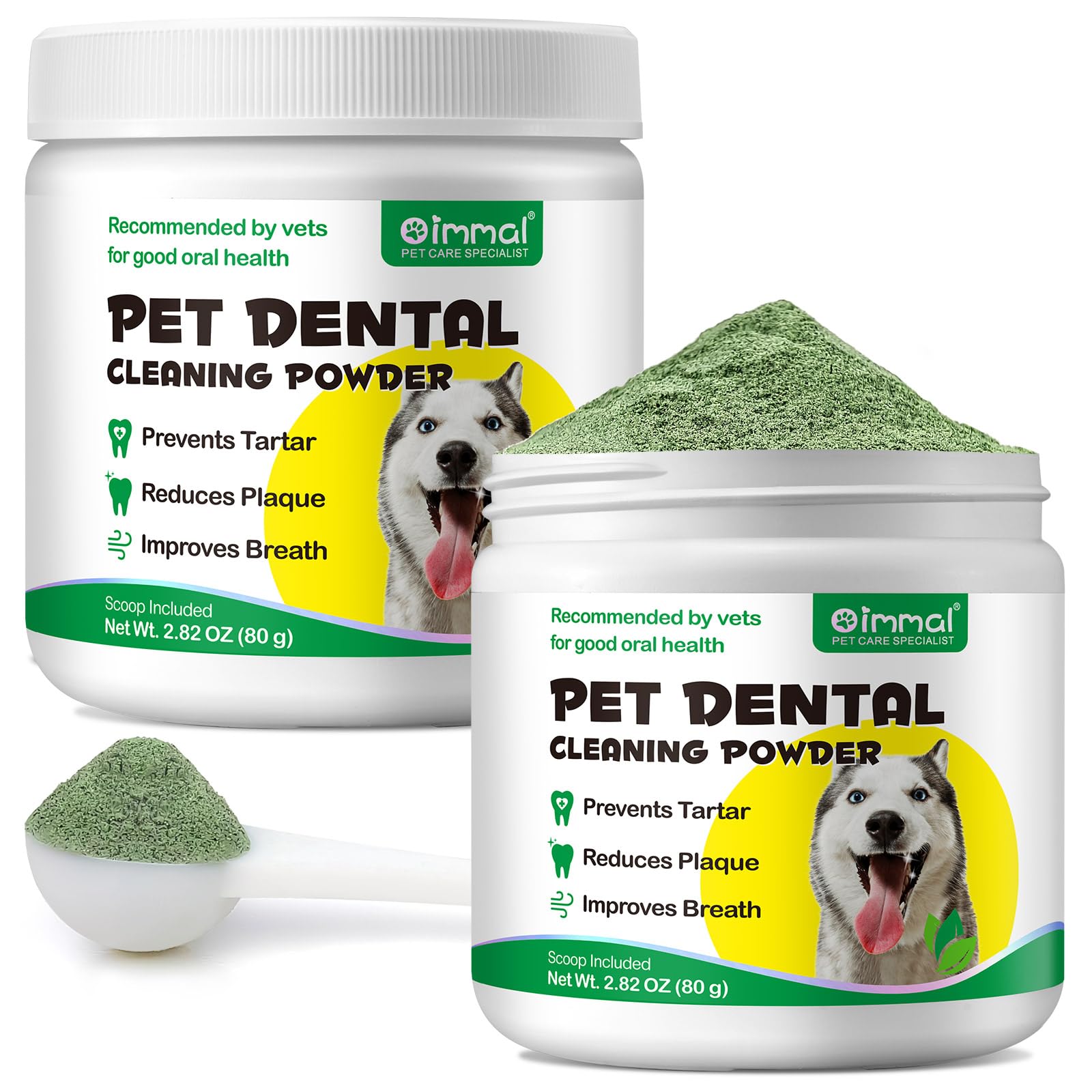 Teeth Cleaning Powder for Dogs, 2 x 80g Dog Dental Powder Cleaning Teeth, Dog Breath Freshener with Probiotics for Bad Breath, Plaque, Tartar - Dental Care Supplement for Small, Medium & Large Dogs