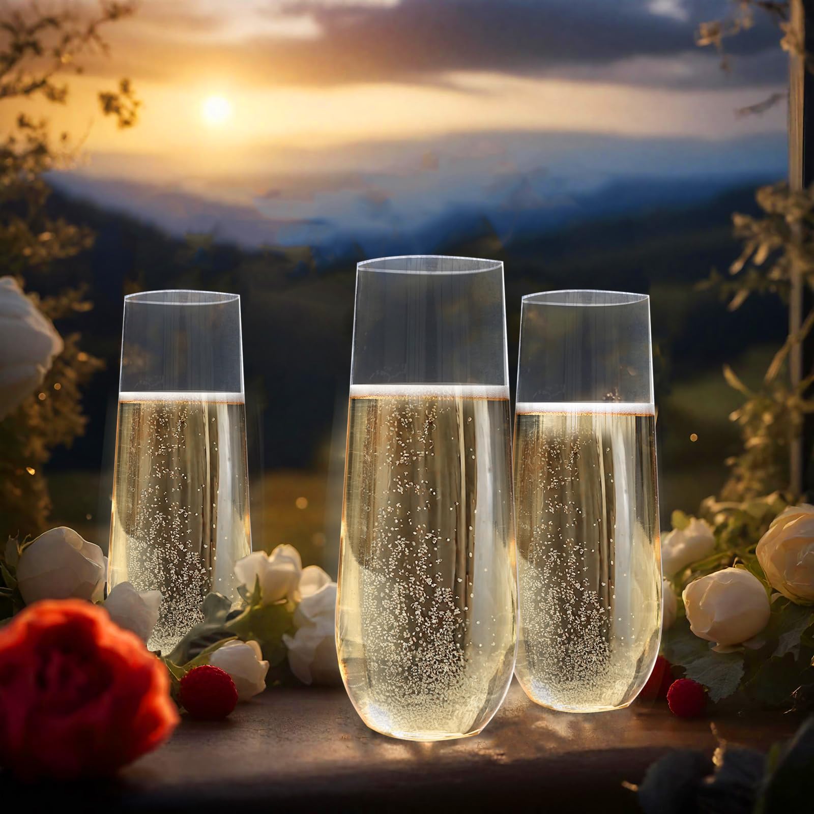 SUT Stemless Plastic Champagne Flutes - 9oz plastic champagne glasses disposable, disposable champagne glasses, mimosa glasses plastic for Wedding Parties & Shower(24PCS)