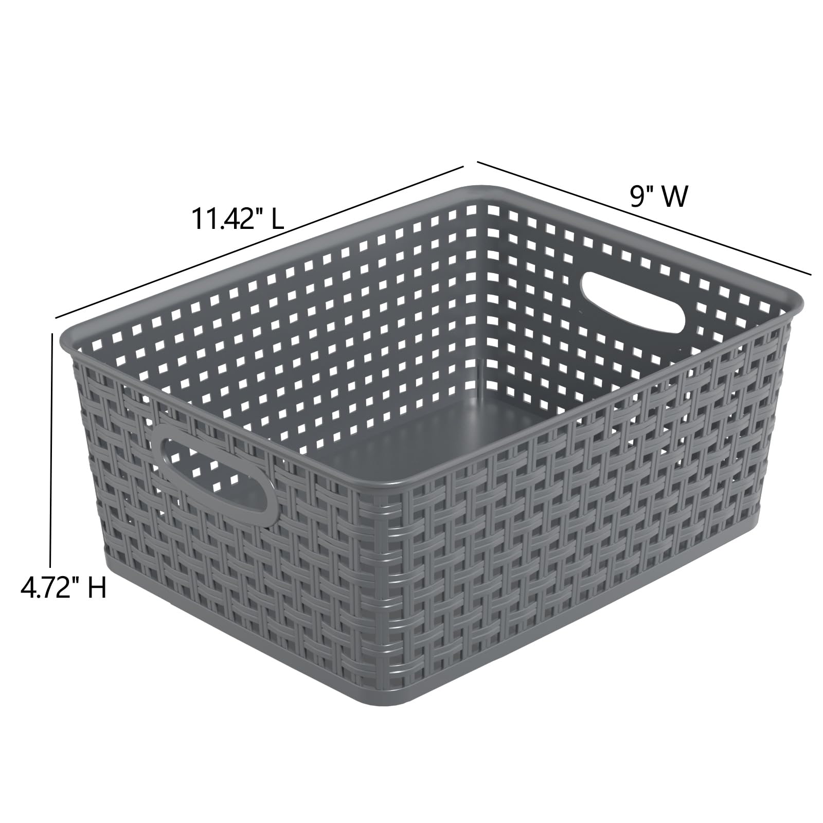 Kekow 4-Pack Gray Plastic Storage Basket, Pantry Woven Plastic Storage Basket