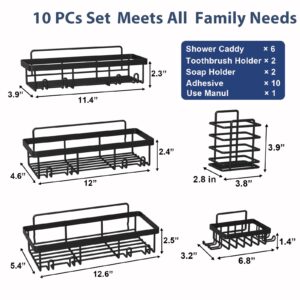 Liuoud Shower Caddy 10 Pack, Shower Organizer Shelves for Inside Shower, Bathroom self Adhesive Shower Rack, Durable Stainless Steel Shower Basket Wall Storage,Rustproof
