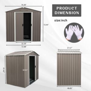 BQXDJT 6 x 5 Feet Outdoor Metal Storage Shed, Utility Tool Storage House with Air Vent, Latch Double Doors & Floor Base, Weatherproof Garden Sheds, for Backyard Patio Lawn, Gray