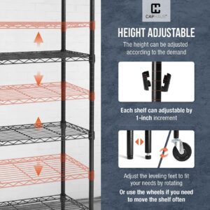 CAPHAUS Heavy Duty NSF Commercial Adjustable Shelves Wire Shelving w/Wheels & Feet, Kitchen Storage Metal Shelf, Garage Storage Shelving, Utility Wire Rack Storage Unit, Silver Grey 30 x 14, 5-Tier