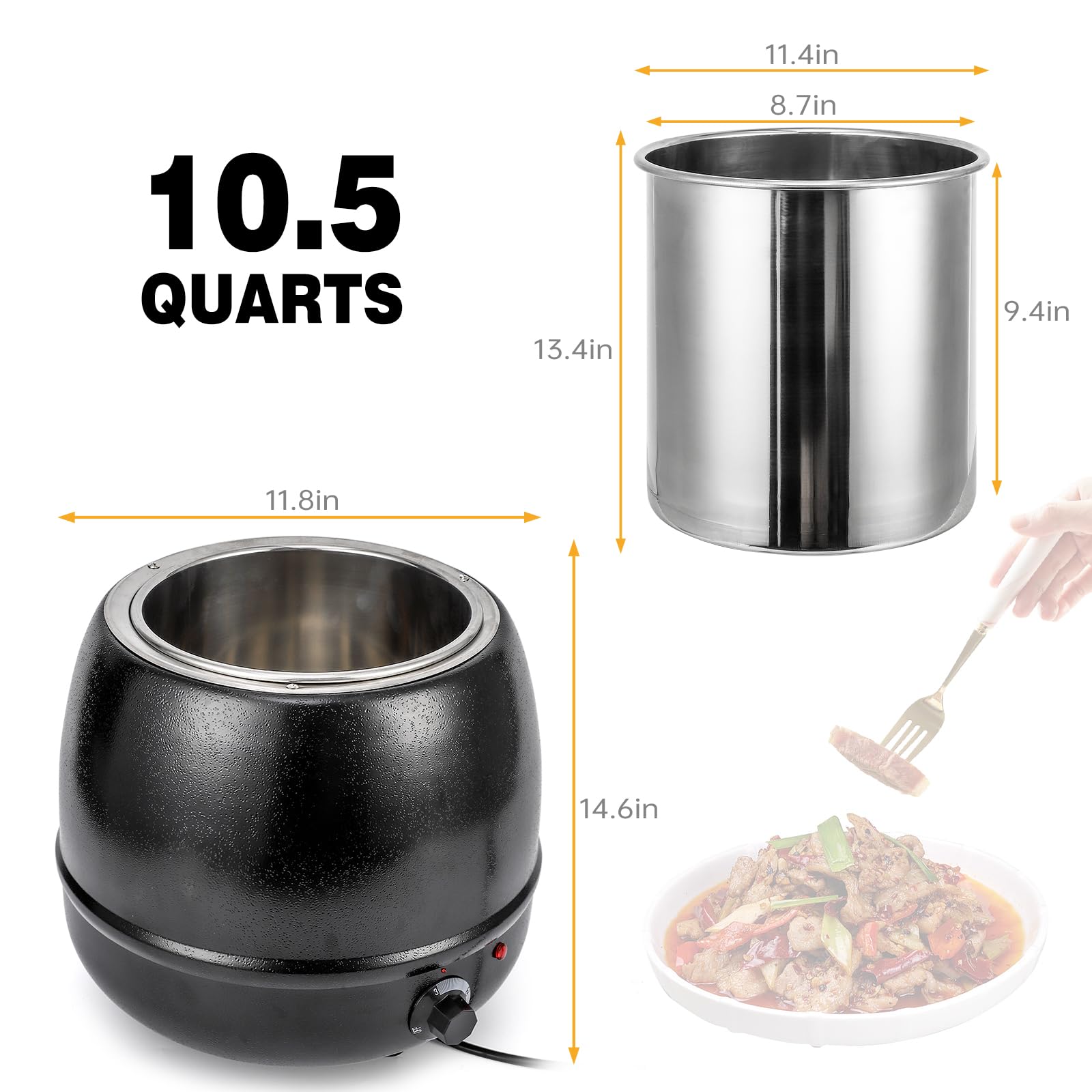 GARVEE 10.5Qts Soup Warmer Commercial Stainless Steel Insert Pot Electric [Black] Soup Kettle Warmer Temperature Control Knob for Big Family Gathering and Restaurant