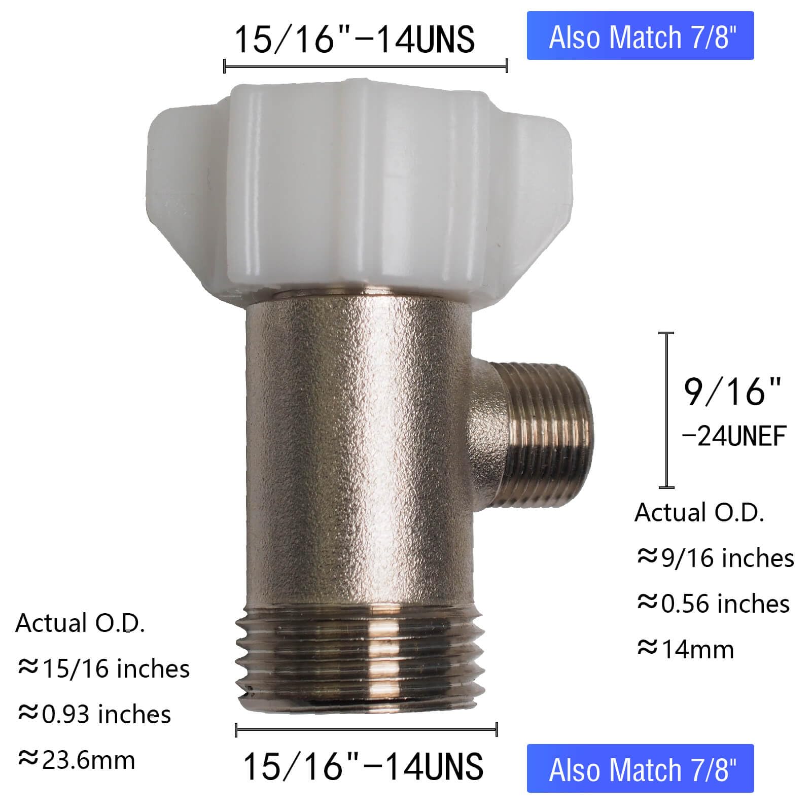 Bidet T Adapter - T Valve Adapter for Bidet, 3 Way Adapter or Tee Connector, Made of Brass (15/16″ x 15/16″ x 9/16″ or 7/8″ x 7/8″ x 3/8″) Thread Code 15/16"-14UNS, Thread Branch 9/16"