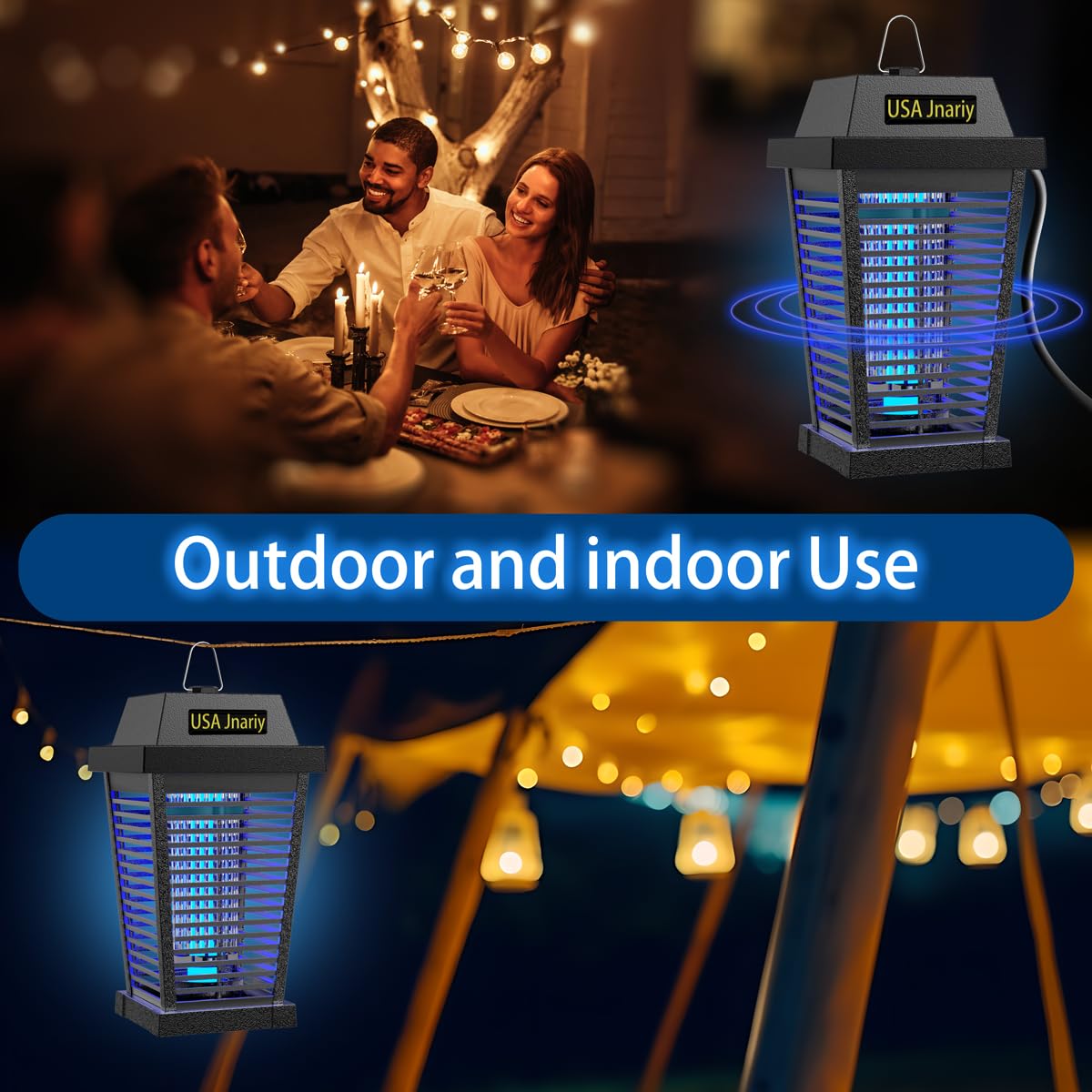 USA Jnariy Bug Zapper Outdoor, Fly Zappers Indoor Electric, Mosquito Zapper, Fly Insect Killer, Mosquito Killer, Mosquito Killer, 3 Prong Plug with 5ft Power Cord Trap Lantern