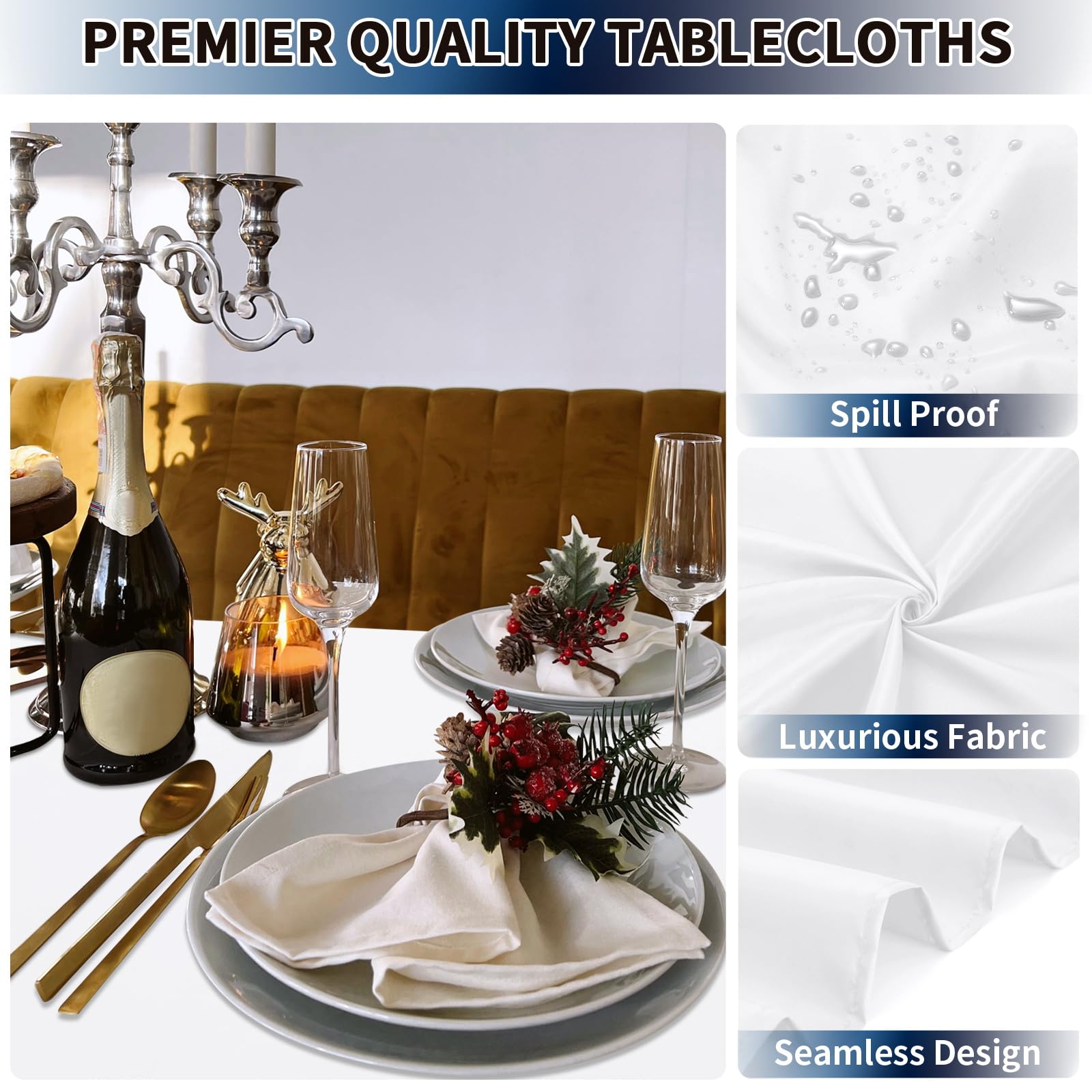 PureFit 6 Pack White Table Cloths 60 x 102 Inch, Stain and Wrinkle Resistant Table Linen for 6 Ft Rectangle Table, Polyester Table Covers for Dining Table, Wedding, Party, Banquet and Camping