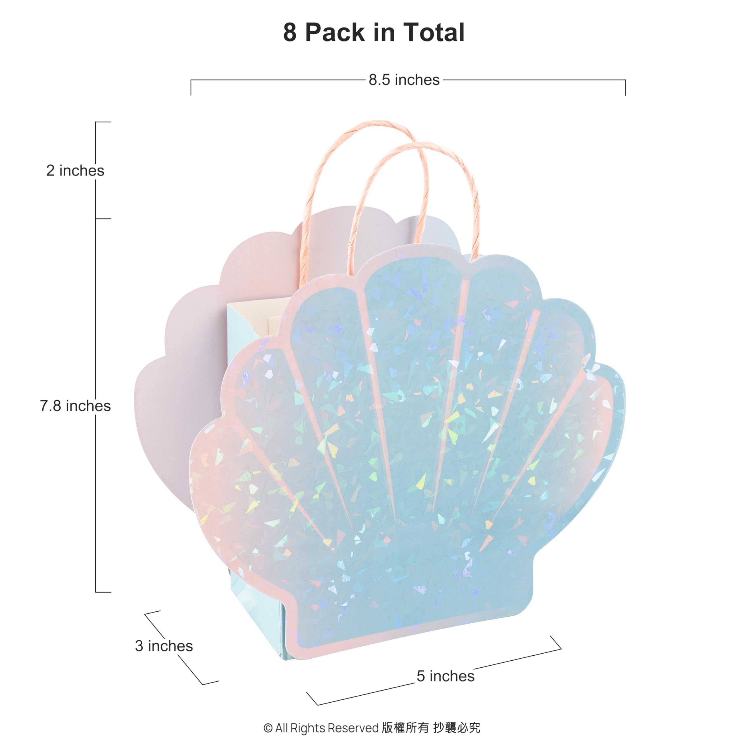 Cheerland Seashell Gift Bag for Under the Sea and Mermaid Theme Birthday Party Summer Beach Party Celebration Favor Treat Bag Party Supplies and Decorations (Pack of 8)