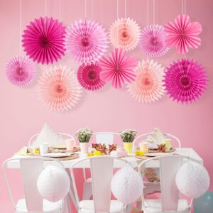 PAPER JAZZ Paper Flowers Hot Pink Paper Flowers Decorations for Wall Hanging Paper Fans for Wedding Floral Backdrop Decor Bridal Shower Birthday Party Decorations Pack of 11