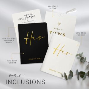 Wedding Vow Books His and Hers, Gold Foil Lettering & Keepsake Sleeve, Wedding Day Essentials, Beautiful His and Hers Gifts for The Bride and Groom (Black & White)