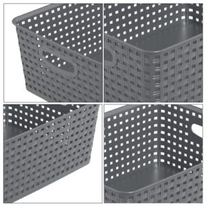 Kekow 4-Pack Gray Plastic Storage Basket, Pantry Woven Plastic Storage Basket