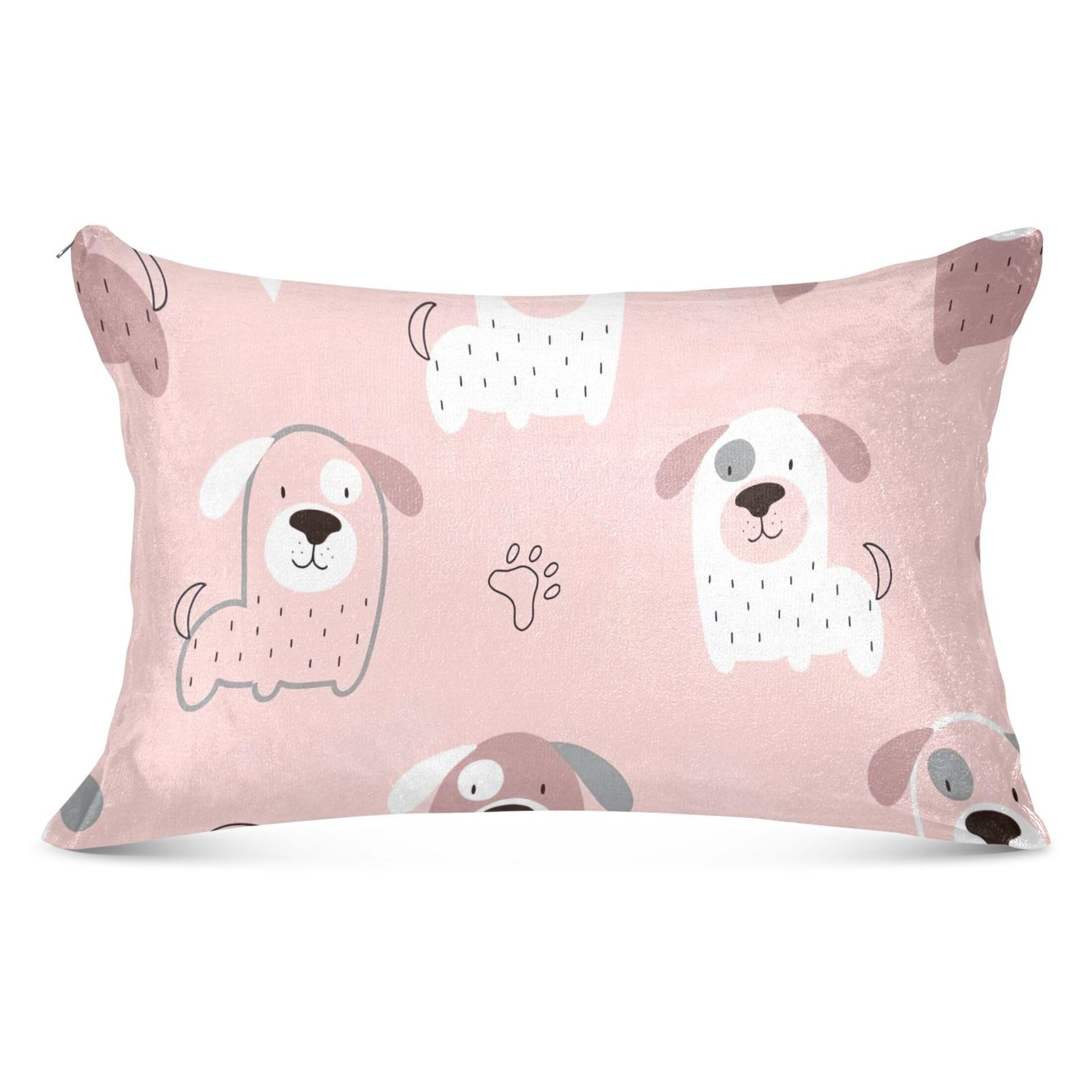 TSENQUE Pink Childish Dog Puppy Decorative Zippered Pillowcase Pillow Sham Standard Queen King Body Pillows Cute Bed Pillows Decoration for Bed Pillow, Queen Size, 20" x 30"