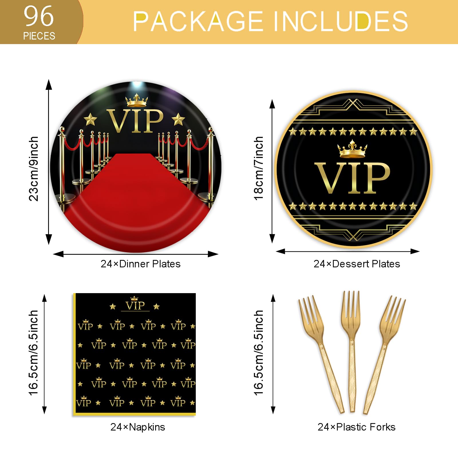 96Pcs VIP Party Supplies Disposable Red Carpet Event Plates and Napkins Fork Tableware Set Cine Film Show Celebrity Activity Graduation Prom Birthday Party Decorations Serves 24 Guests