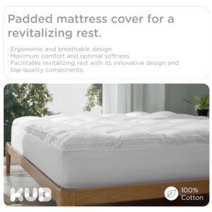 KUB Cotton Mattress Topper, Queen, Cooling Cotton Pillow Top with 8-21 Inch Deep Pocket, 3D Snow Down Alternative Fill, Breathable Fluffy Mattress Pad Cover (White, Queen 80 * 60inch)