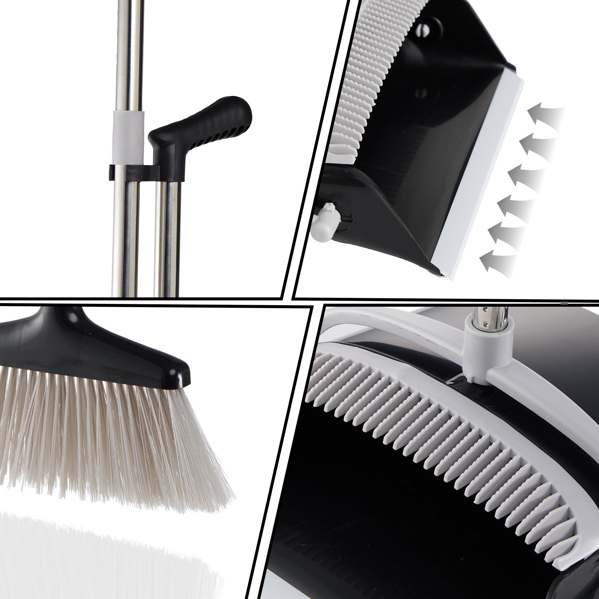 Broom and Dustpan Set Lightweight Upright Lobby Broom and Dust Pan Combo with Long Handle Outdoor Indoor for Home Kitchen Room Office (Gray and Black)