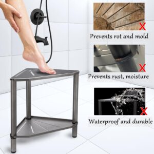 Stainless Steel Corner Shower Stool 15.9"H Shower Foot Rest Shower Bench Seat, Shower Chair Seat, Shower Shaving Foot Rest with Adjustable Feet, Non-Slip, Indoor & Outdoor Easy Assemble (Grey)