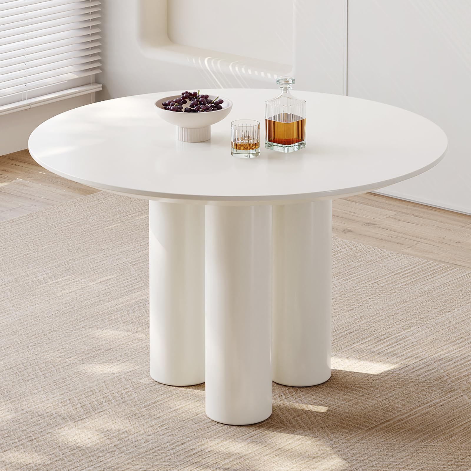 Guyii 39.37" Cream White Dining Table, Modern Round Kitchen Table, Small Indoor End Table for Kitchen, Bar, Living Room, Small Space, Easy Assembly, Table Only