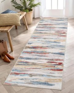 collive washable runner rug 2x6 - colorful striped bathroom runner rugs non slip runners for hallway modern abstract bedroom runner rug floor carpet for kitchen laundry entryway