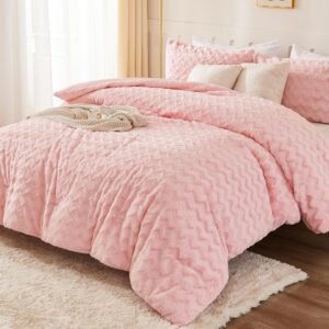 Andency Pink Fleece Comforter Set Full, 3 Pieces Fuzzy Shaggy Plush Sherpa Bedding Comforter Set Women Girls, Solid Fluffy Faux Fur Bed Comforter Set for Winter