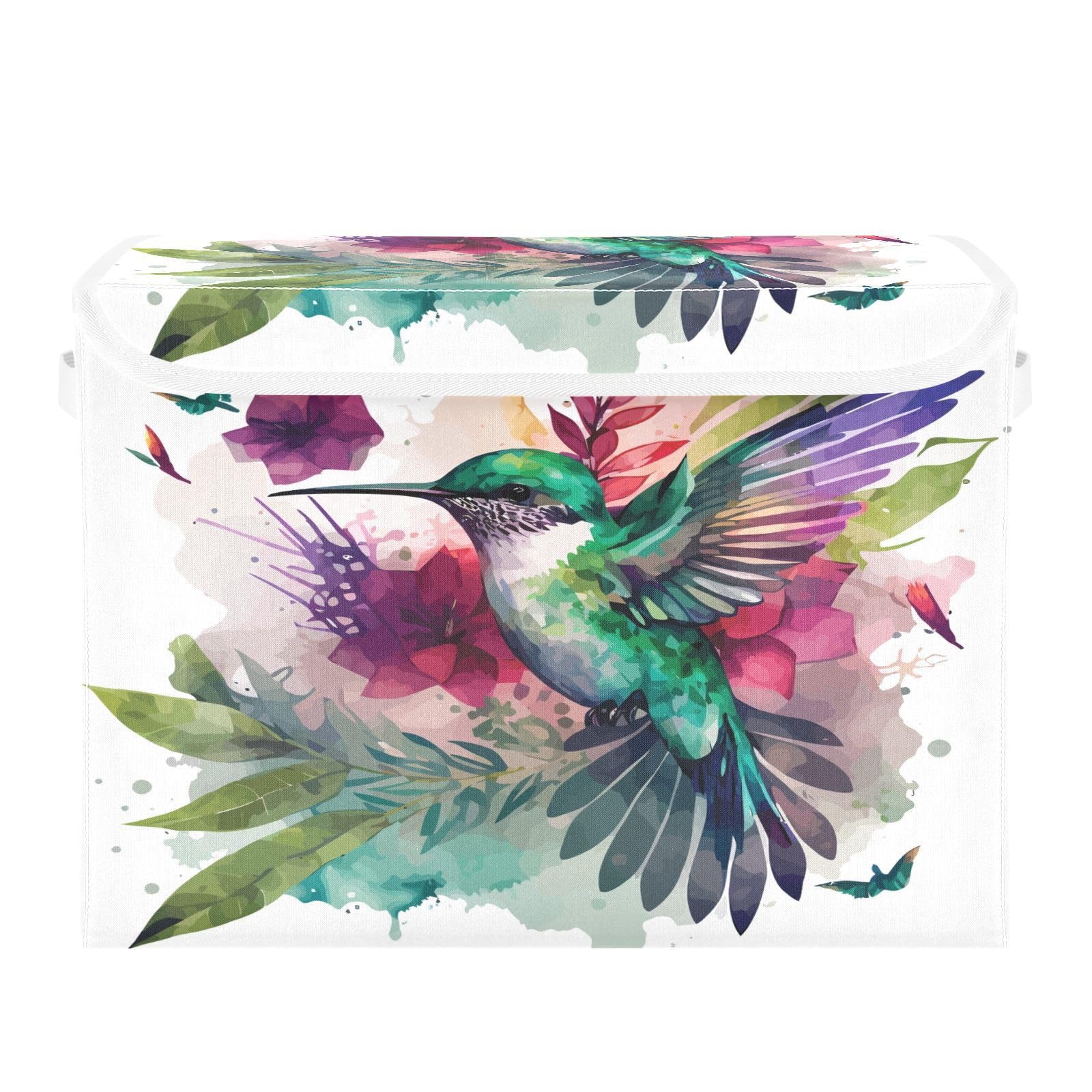 DIGTIA Beautiful Tropical Bird Storage Bins with Lids Spring Hummingbird Foldable Storage Basket with Handles Collapsible Large Fabric Organizer Containers for Clothes Shelves Closet Office Home Bedro