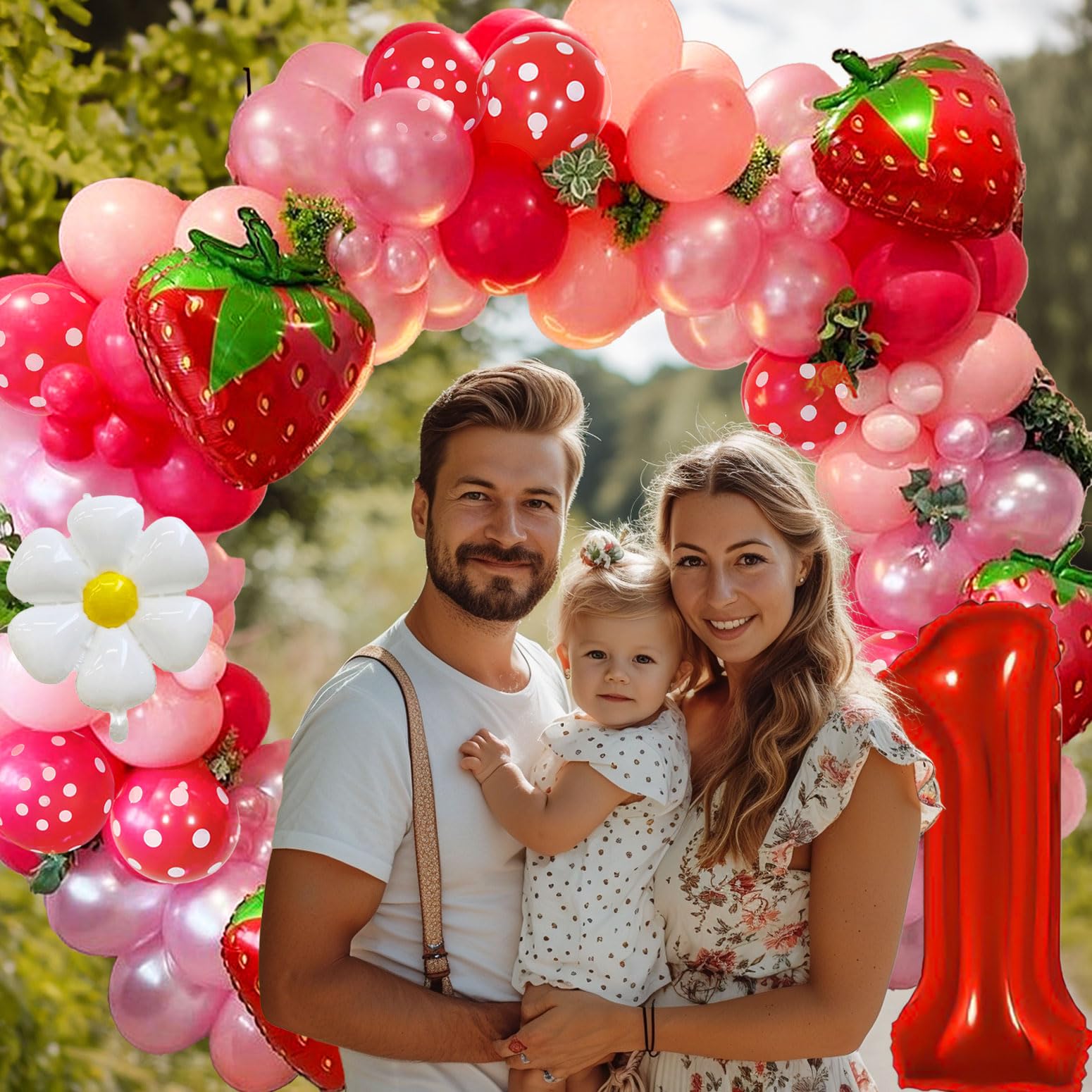 Strawberry Balloon Garland Berry First Birthday Party Decorations Pink Red Balloon Arch Ideal for Berry Sweet Themed Celebrations, Sweet Girl Baby Showers，Strawberry and Pastel Daisy Party Supplies