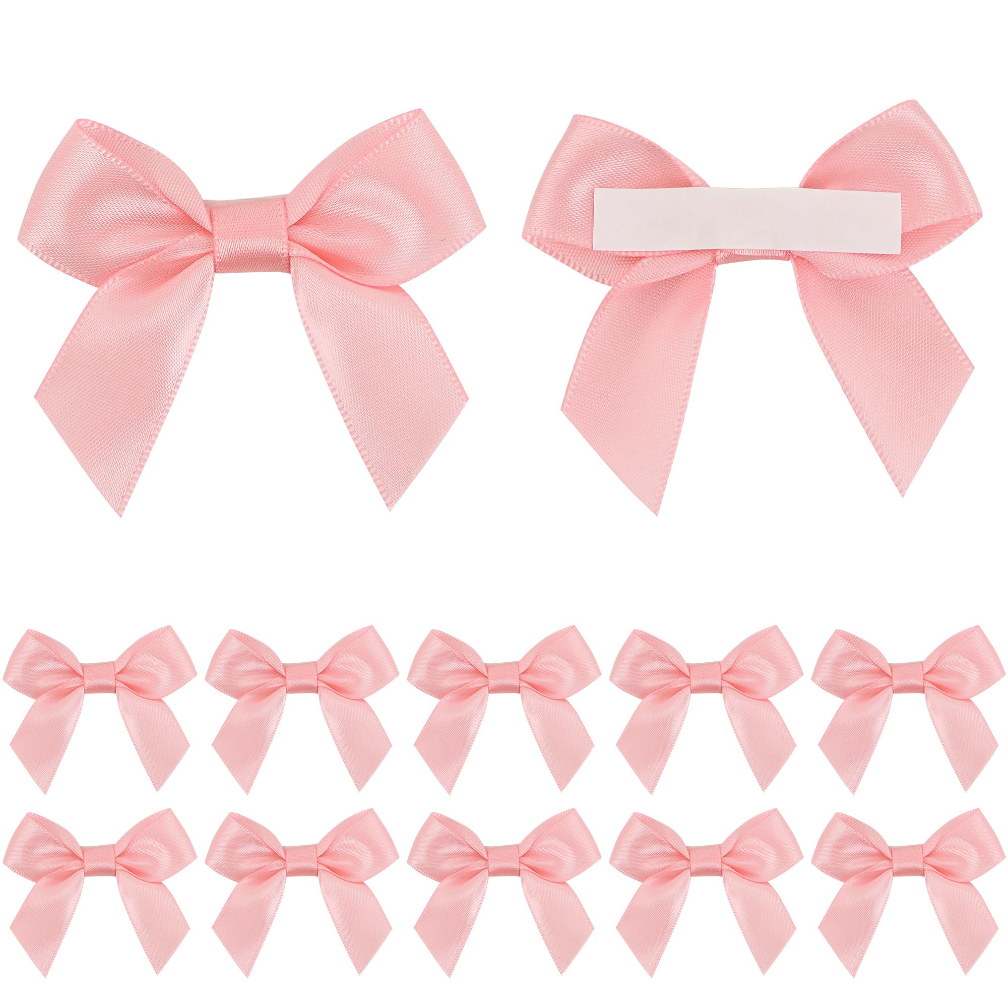 AIMUDI Baby Pink Satin Ribbon Bows 2" Self Adhesive Satin Bows for Gift Wrapping Premade Ribbon Bows with Double-Sided Tape for Making Crafts Baby Shower Birthday Party Wedding Decorations, 50 PCs