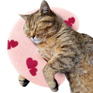 ucho pillow for cats, ultra soft fluffy pet calming toy half donut cuddler, u-shaped pillow for pet cervical protection sleeping improve (pink heart)