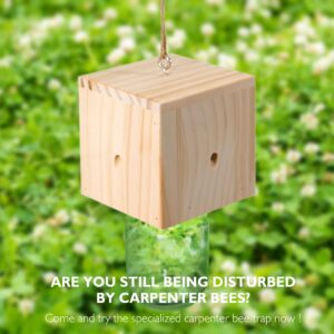 GRTRE 4 Pack Wood Carpenter Bee Trap for Outside - Best Bee Trap - Wood Boring Bee Trap- Nature Cube Style Carpenter Bee Traps Outdoor Hanging - Insect Traps Removes Carpenter bee