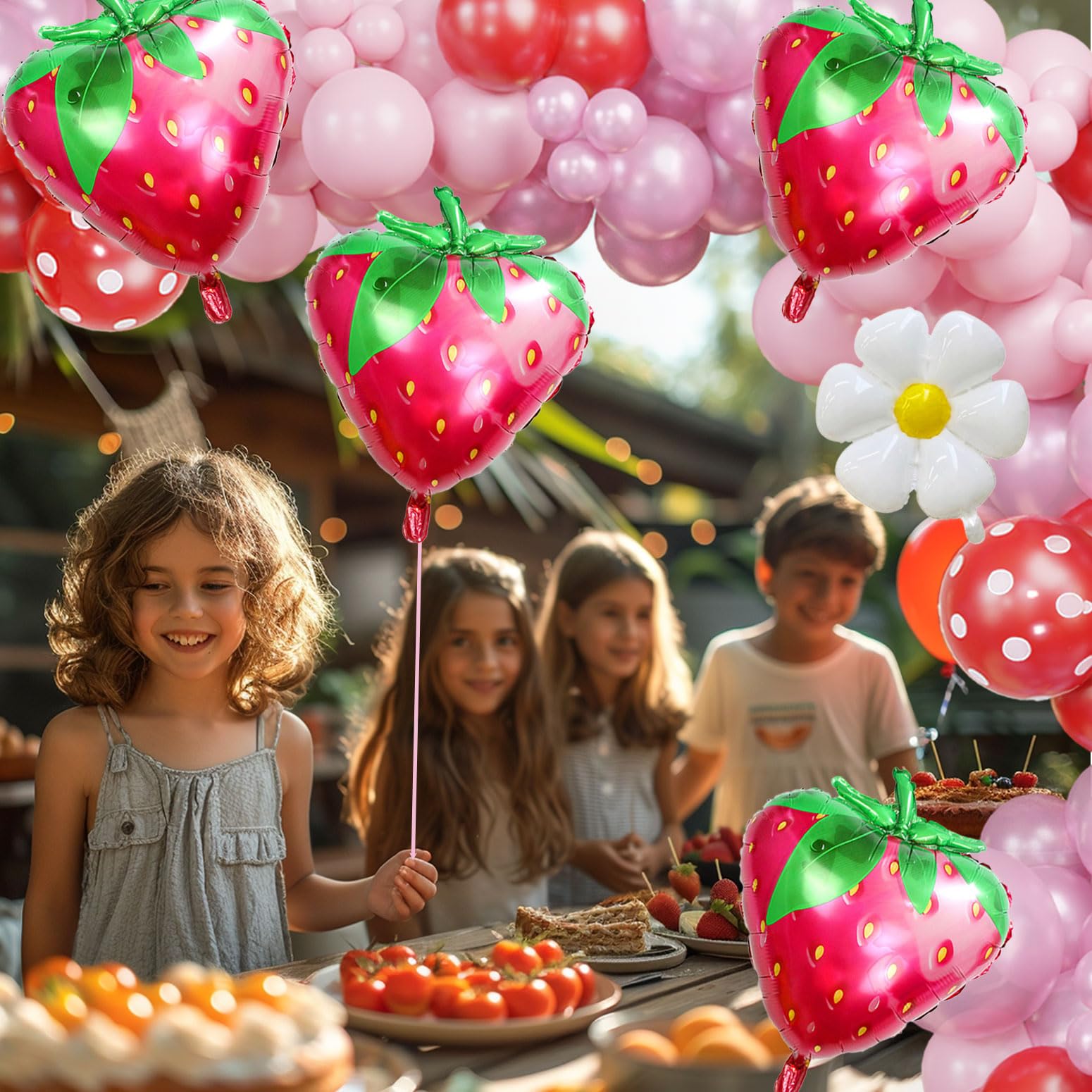 Strawberry Balloon Garland Berry First Birthday Party Decorations Pink Red Balloon Arch Ideal for Berry Sweet Themed Celebrations, Sweet Girl Baby Showers，Strawberry and Pastel Daisy Party Supplies