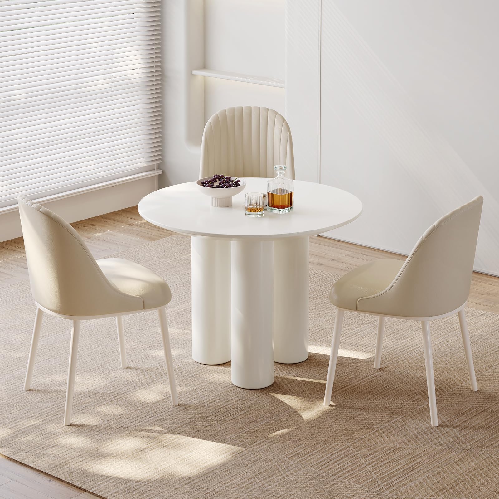 Guyii 39.37" Cream White Dining Table, Modern Round Kitchen Table, Small Indoor End Table for Kitchen, Bar, Living Room, Small Space, Easy Assembly, Table Only