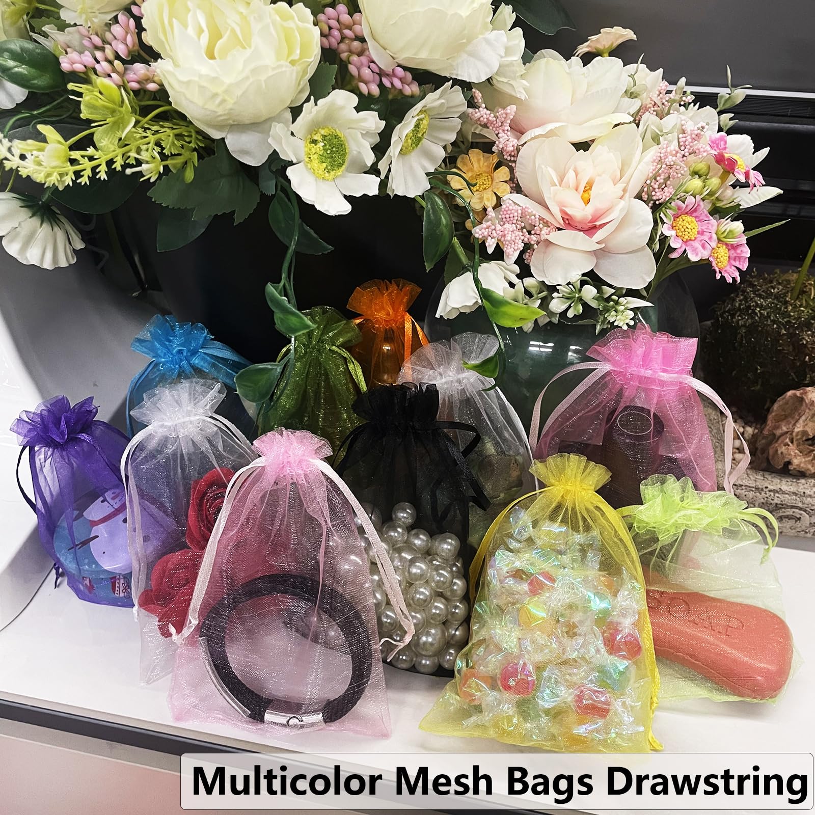 SIAGCRAW 100PCS Mixed Color Organza Bags, 4x6 inches Small Mesh Bags Drawstring, Little Gift Bags for Candy Jewelry Party Wedding Favor Small Presents