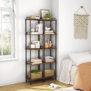 Gewudraw 5-Tier Tall Bookshelf, Narrow Bookcase with guardrail, Freestanding Storage Stand Display Rack for Living Room, Bedroom, Home Office, 11 x 14 x 59 Inches, Rustic Brown and Black