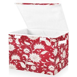 digtia chinese traditional flowers storage bins with lids red background foldable storage basket with handles collapsible large fabric organizer containers for clothes shelves closet office home bedro