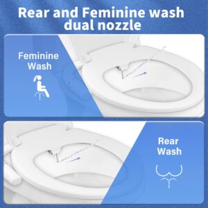 Jecatiy Round Non-Electric Bidet Toilet Seat, Ambient Water Temperature,Fits Round Toilets, Rear and Feminine Wash, Adjustment Water Pressure, Dual Nozzles Self-Cleaning - Easy Installation