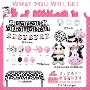 120PCS Cow Birthday Party Decorations, Cow Print Birthday Decorations Include Pink Cow Balloon Garland Arch Tablecloth Banner Toppers Balloons for Cow Themed Birthday Party Supplies