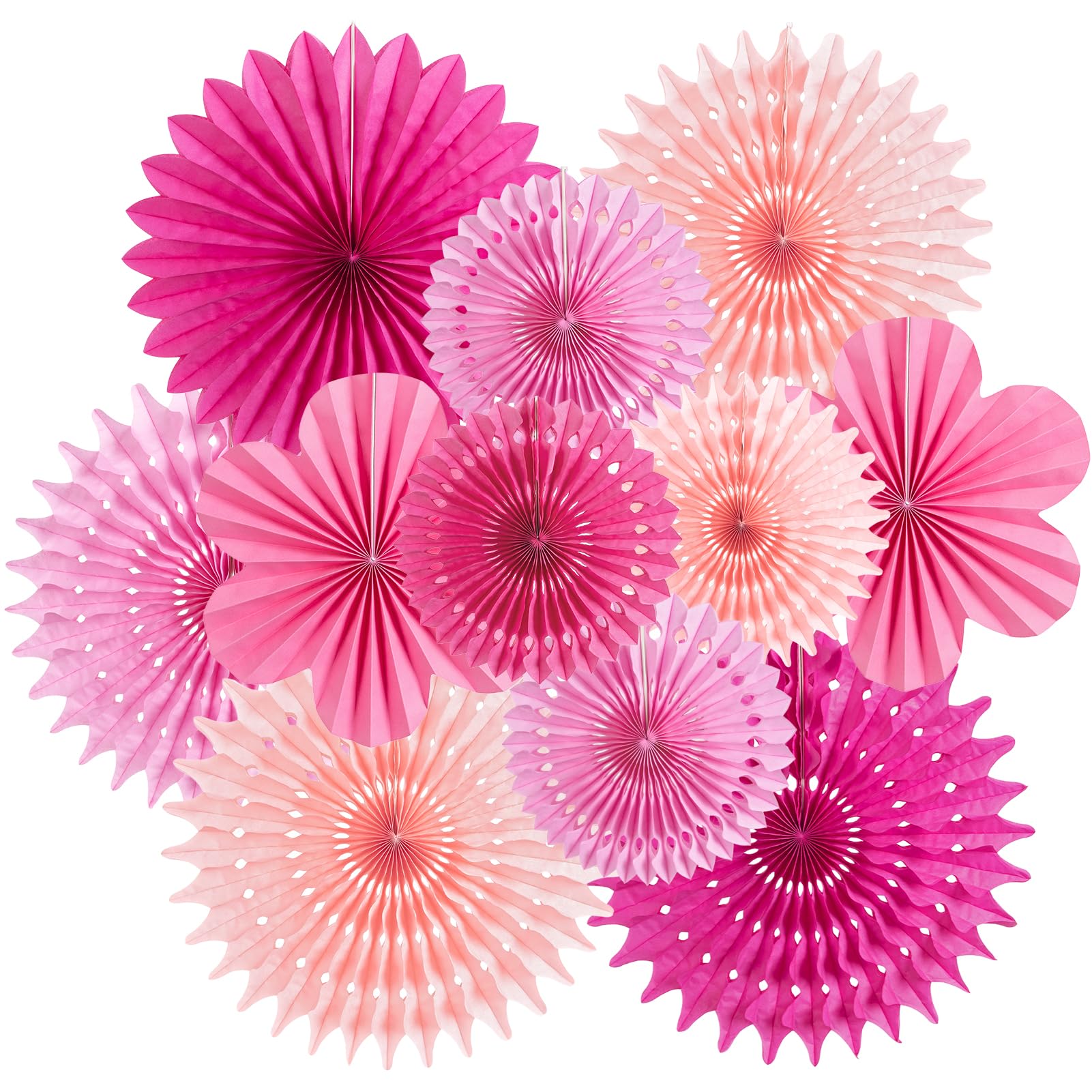 PAPER JAZZ Paper Flowers Hot Pink Paper Flowers Decorations for Wall Hanging Paper Fans for Wedding Floral Backdrop Decor Bridal Shower Birthday Party Decorations Pack of 11