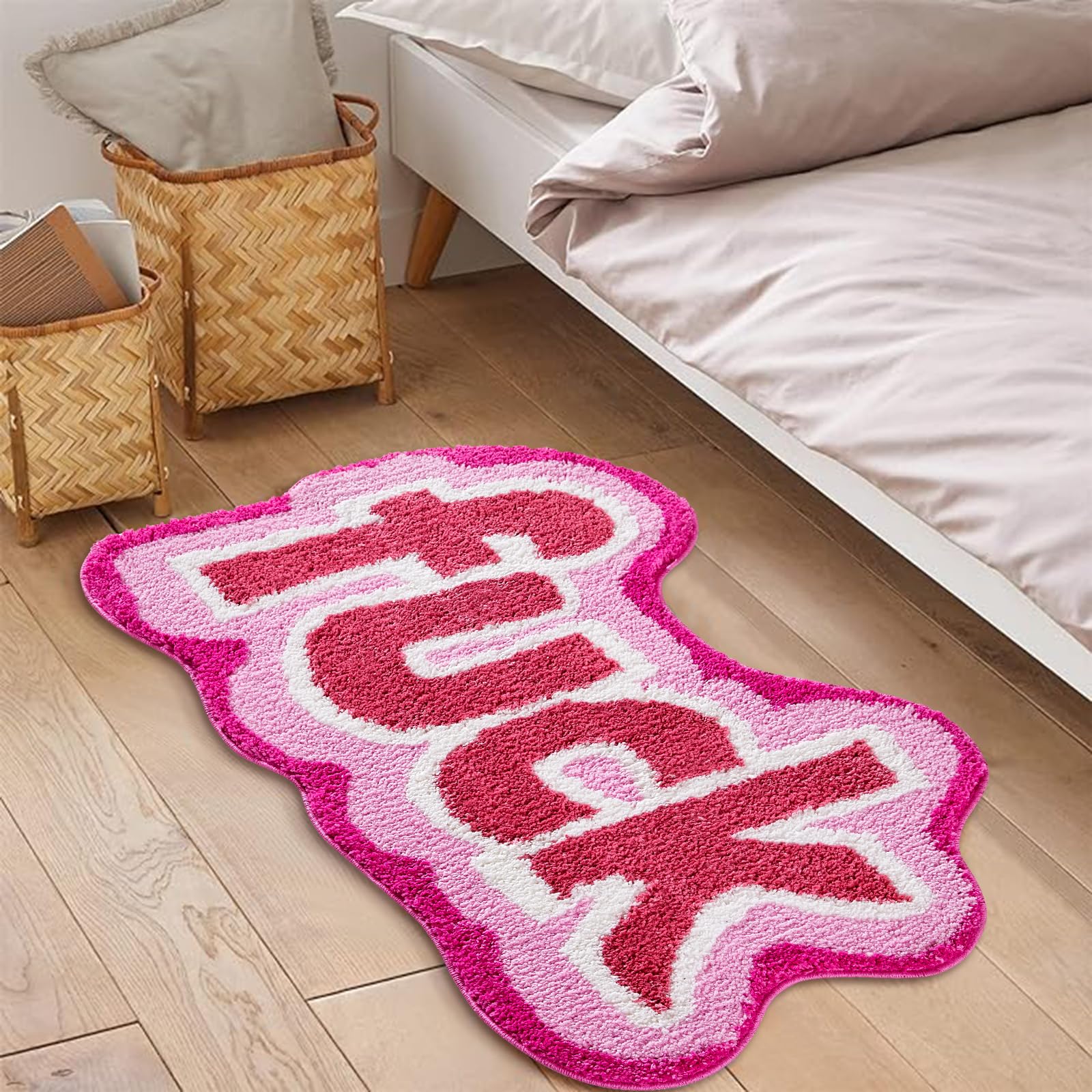 RoomTalks Funny Cute Pink Bathroom Rugs Bath Mat Non Slip Washable 2x3 Small Rugs for Bedroom Dorm Kitchen Trendy Fun Funky Cool Aesthetic Bedside Accent Rug