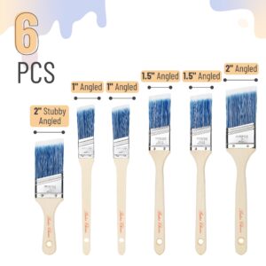 Bates- Paint Brushes, 6 Pack, 1", 1.5", 2", Angle Brushes, Treated Wood Handle, Paint Brushes for Walls, Stain Brush, Wall Paint Brushes, Furniture Paint Brushes for Painting Walls, Painting Brush